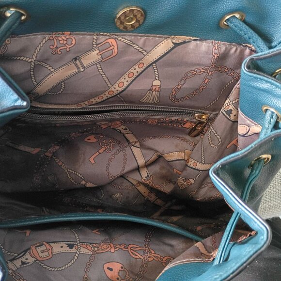 Quilted Faux Leather Backpack Purse Cypress green - Chain Strap, front pocket - Picture 6 of 6